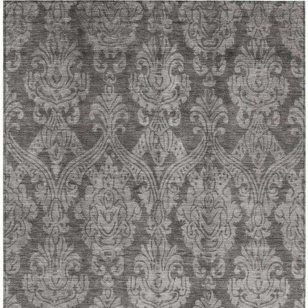 HomeRoots 5' Elegant Gray and Pewter Damask Rug - Washable Indoor/Outdoor Area Rug for High-Traffic Spaces 8' X 10' 616529