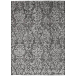 HomeRoots 5' Elegant Gray and Pewter Damask Rug - Washable Indoor/Outdoor Area Rug for High-Traffic Spaces 9' X 12' 616530