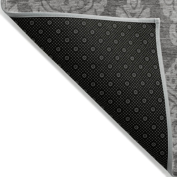 HomeRoots 5' Elegant Gray and Pewter Damask Rug - Washable Indoor/Outdoor Area Rug for High-Traffic Spaces 10' X 14' 616531