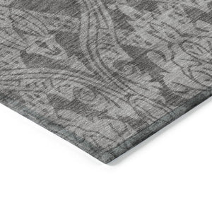 HomeRoots 5' Elegant Gray and Pewter Damask Rug - Washable Indoor/Outdoor Area Rug for High-Traffic Spaces 10' X 14' 616531