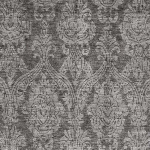 HomeRoots 5' Elegant Gray and Pewter Damask Rug - Washable Indoor/Outdoor Area Rug for High-Traffic Spaces 10' X 14' 616531