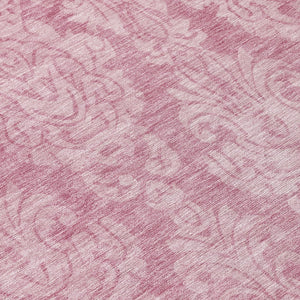 HomeRoots 5' Pink and Ivory Damask Area Rug - Elegant Indoor Outdoor Design, Washable, Durable Polyester Construction 8' Round 616534