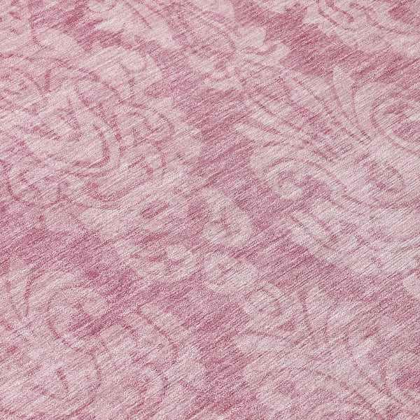 HomeRoots 5' Pink and Ivory Damask Area Rug - Elegant Indoor Outdoor Design, Washable, Durable Polyester Construction 8' Round 616534