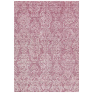 HomeRoots 5' Pink and Ivory Damask Area Rug - Elegant Indoor Outdoor Design, Washable, Durable Polyester Construction 8' X 10' 616535