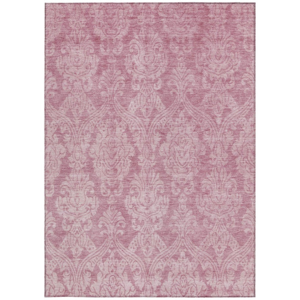 HomeRoots 5' Pink and Ivory Damask Area Rug - Elegant Indoor Outdoor Design, Washable, Durable Polyester Construction 8' X 10' 616535