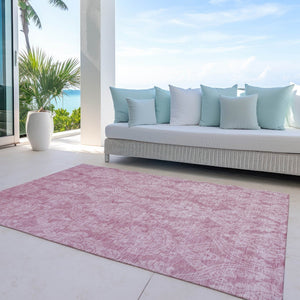 HomeRoots 5' Pink and Ivory Damask Area Rug - Elegant Indoor Outdoor Design, Washable, Durable Polyester Construction 8' X 10' 616535