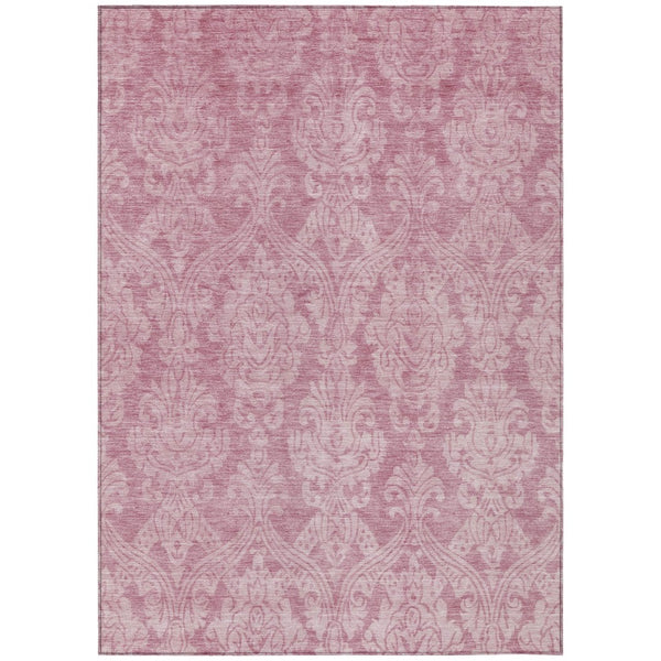 HomeRoots 5' Pink and Ivory Damask Area Rug - Elegant Indoor Outdoor Design, Washable, Durable Polyester Construction 8' X 10' 616535