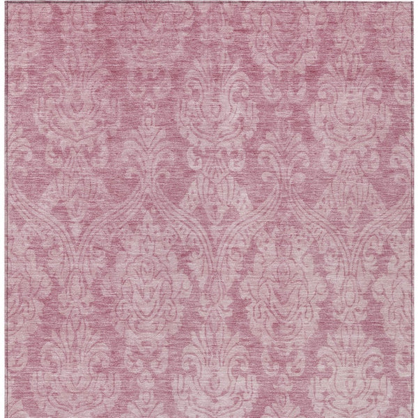 HomeRoots 5' Pink and Ivory Damask Area Rug - Elegant Indoor Outdoor Design, Washable, Durable Polyester Construction 8' X 10' 616535