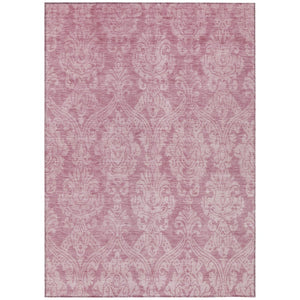 HomeRoots 5' Pink and Ivory Damask Area Rug - Elegant Indoor Outdoor Design, Washable, Durable Polyester Construction 9' X 12' 616536
