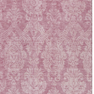 HomeRoots 5' Pink and Ivory Damask Area Rug - Elegant Indoor Outdoor Design, Washable, Durable Polyester Construction 9' X 12' 616536