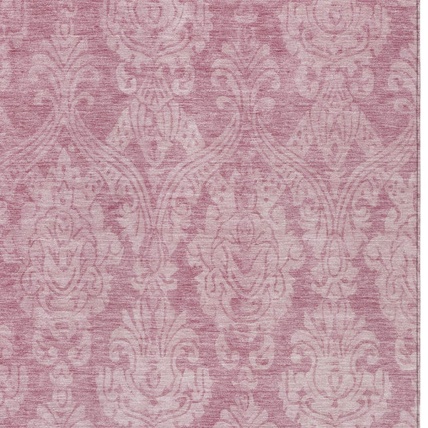 HomeRoots 5' Pink and Ivory Damask Area Rug - Elegant Indoor Outdoor Design, Washable, Durable Polyester Construction 9' X 12' 616536