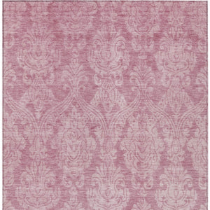 HomeRoots 5' Pink and Ivory Damask Area Rug - Elegant Indoor Outdoor Design, Washable, Durable Polyester Construction 10' X 14' 616537