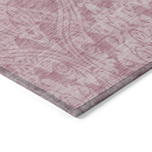 HomeRoots 5' Pink and Ivory Damask Area Rug - Elegant Indoor Outdoor Design, Washable, Durable Polyester Construction 10' X 14' 616537