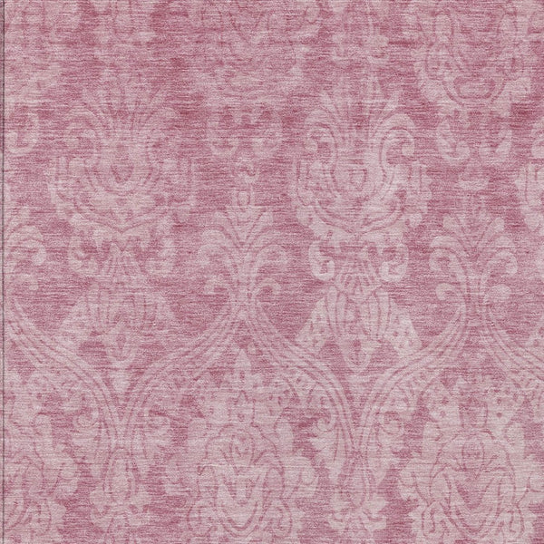 HomeRoots 5' Pink and Ivory Damask Area Rug - Elegant Indoor Outdoor Design, Washable, Durable Polyester Construction 10' X 14' 616537