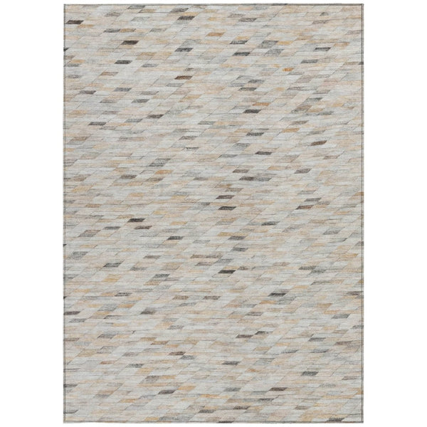 HomeRoots 5' Stylish Linen and Gray Geometric Area Rug - Durable, Washable Design for Indoor and Outdoor Use 5' X 8' 616557