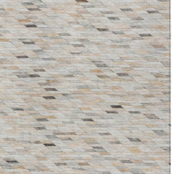 HomeRoots 5' Stylish Linen and Gray Geometric Area Rug - Durable, Washable Design for Indoor and Outdoor Use 5' X 8' 616557