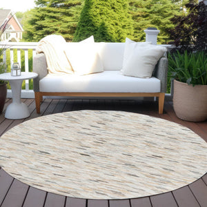 HomeRoots 5' Stylish Linen and Gray Geometric Area Rug - Durable, Washable Design for Indoor and Outdoor Use 8' Round 616558