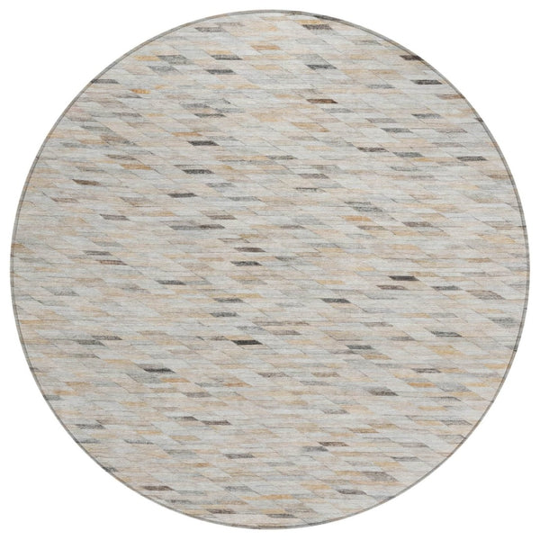 HomeRoots 5' Stylish Linen and Gray Geometric Area Rug - Durable, Washable Design for Indoor and Outdoor Use 8' Round 616558