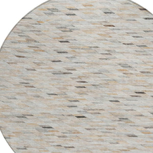 HomeRoots 5' Stylish Linen and Gray Geometric Area Rug - Durable, Washable Design for Indoor and Outdoor Use 8' Round 616558