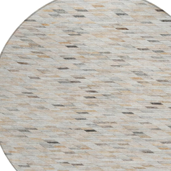 HomeRoots 5' Stylish Linen and Gray Geometric Area Rug - Durable, Washable Design for Indoor and Outdoor Use 8' Round 616558