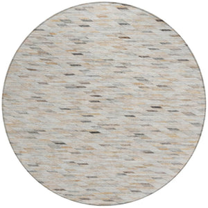 HomeRoots 5' Stylish Linen and Gray Geometric Area Rug - Durable, Washable Design for Indoor and Outdoor Use 8' Round 616558