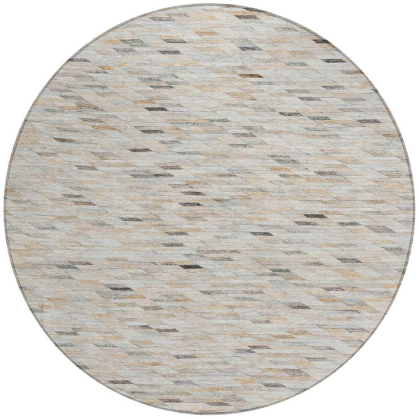 HomeRoots 5' Stylish Linen and Gray Geometric Area Rug - Durable, Washable Design for Indoor and Outdoor Use 8' Round 616558