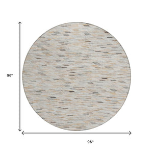 HomeRoots 5' Stylish Linen and Gray Geometric Area Rug - Durable, Washable Design for Indoor and Outdoor Use 8' Round 616558
