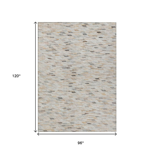 HomeRoots 5' Stylish Linen and Gray Geometric Area Rug - Durable, Washable Design for Indoor and Outdoor Use 8' X 10' 616559