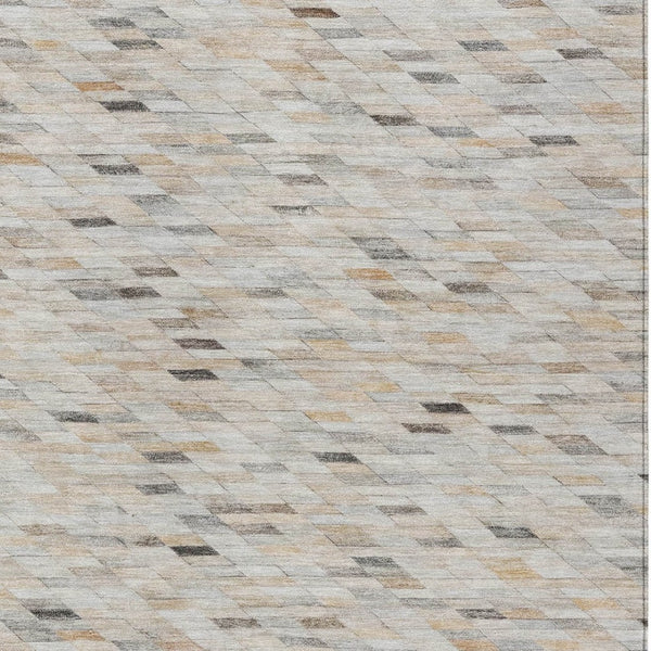HomeRoots 5' Stylish Linen and Gray Geometric Area Rug - Durable, Washable Design for Indoor and Outdoor Use 8' X 10' 616559
