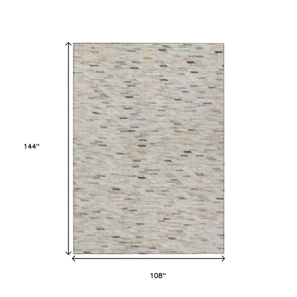 HomeRoots 9' Modern Linen and Gray Geometric Washable Area Rug - Durable Indoor/Outdoor Design for Every Space 616560