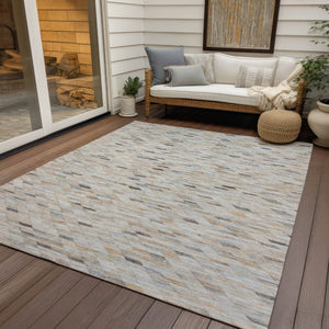 HomeRoots 9' Modern Linen and Gray Geometric Washable Area Rug - Durable Indoor/Outdoor Design for Every Space 616560