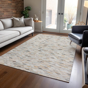 HomeRoots 9' Modern Linen and Gray Geometric Washable Area Rug - Durable Indoor/Outdoor Design for Every Space 616560