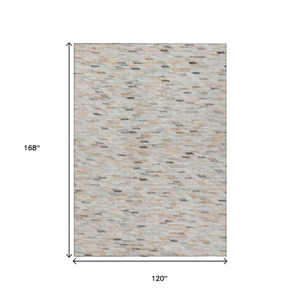 HomeRoots 5' Stylish Linen and Gray Geometric Area Rug - Durable, Washable Design for Indoor and Outdoor Use 10' X 14' 616561