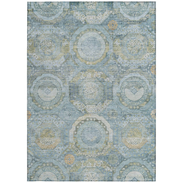 HomeRoots 5' Blue and Gold Medallion Indoor/Outdoor Area Rug - Durable, Washable, Stylish for Any Space 5' X 8' 616563
