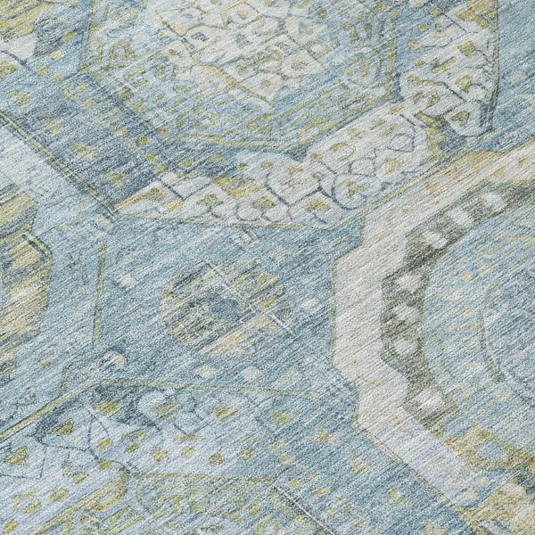 HomeRoots 5' Blue and Gold Medallion Indoor/Outdoor Area Rug - Durable, Washable, Stylish for Any Space 5' X 8' 616563