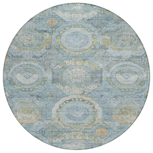 HomeRoots 5' Blue and Gold Medallion Indoor/Outdoor Area Rug - Durable, Washable, Stylish for Any Space 8' Round 616564