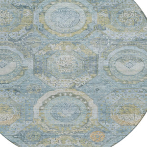 HomeRoots 5' Blue and Gold Medallion Indoor/Outdoor Area Rug - Durable, Washable, Stylish for Any Space 8' Round 616564