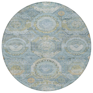 HomeRoots 5' Blue and Gold Medallion Indoor/Outdoor Area Rug - Durable, Washable, Stylish for Any Space 8' Round 616564