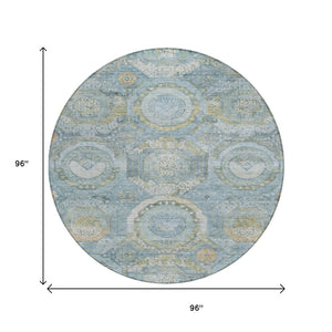 HomeRoots 5' Blue and Gold Medallion Indoor/Outdoor Area Rug - Durable, Washable, Stylish for Any Space 8' Round 616564