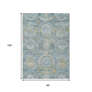 HomeRoots 5' Blue and Gold Medallion Indoor/Outdoor Area Rug - Durable, Washable, Stylish for Any Space 8' X 10' 616565