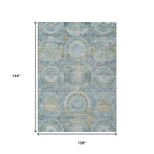 HomeRoots 5' Blue and Gold Medallion Indoor/Outdoor Area Rug - Durable, Washable, Stylish for Any Space 9' X 12' 616566