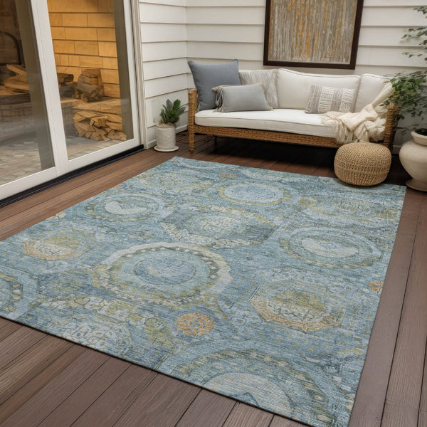 HomeRoots 5' Blue and Gold Medallion Indoor/Outdoor Area Rug - Durable, Washable, Stylish for Any Space 9' X 12' 616566