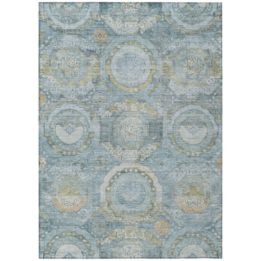 HomeRoots 5' Blue and Gold Medallion Indoor/Outdoor Area Rug - Durable, Washable, Stylish for Any Space 10' X 14' 616567