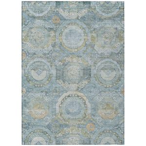 HomeRoots 5' Blue and Gold Medallion Indoor/Outdoor Area Rug - Durable, Washable, Stylish for Any Space 10' X 14' 616567