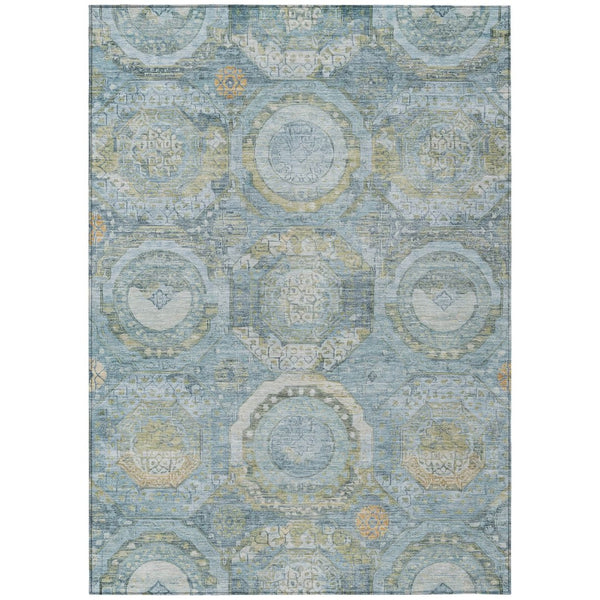 HomeRoots 5' Blue and Gold Medallion Indoor/Outdoor Area Rug - Durable, Washable, Stylish for Any Space 10' X 14' 616567