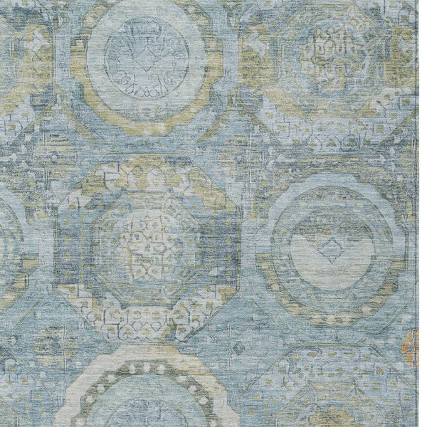 HomeRoots 5' Blue and Gold Medallion Indoor/Outdoor Area Rug - Durable, Washable, Stylish for Any Space 10' X 14' 616567