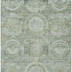 HomeRoots 5' Sage and Gold Medallion Area Rug – Timeless, Durable, and Washable for Indoor & Outdoor Spaces 5' X 8' 616575