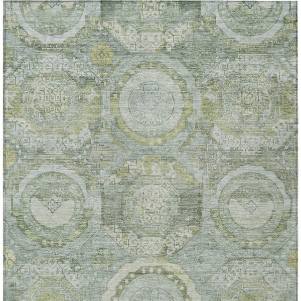 HomeRoots 5' Sage and Gold Medallion Area Rug – Timeless, Durable, and Washable for Indoor & Outdoor Spaces 5' X 8' 616575