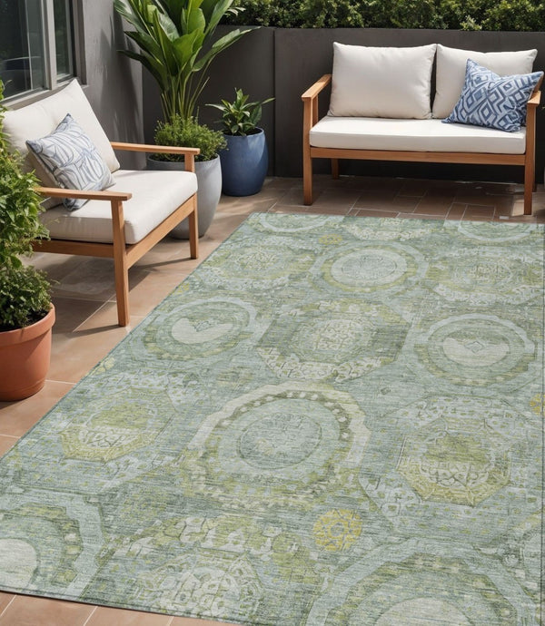 HomeRoots 5' Sage and Gold Medallion Area Rug – Timeless, Durable, and Washable for Indoor & Outdoor Spaces 5' X 8' 616575