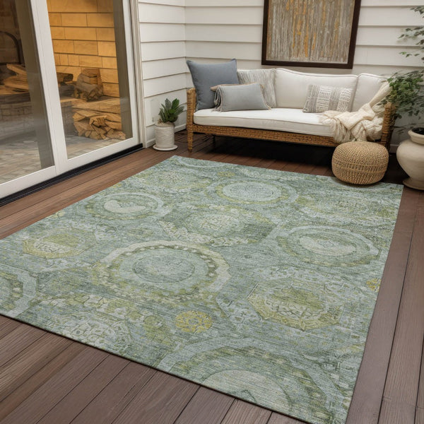 HomeRoots 5' Sage and Gold Medallion Area Rug – Timeless, Durable, and Washable for Indoor & Outdoor Spaces 5' X 8' 616575